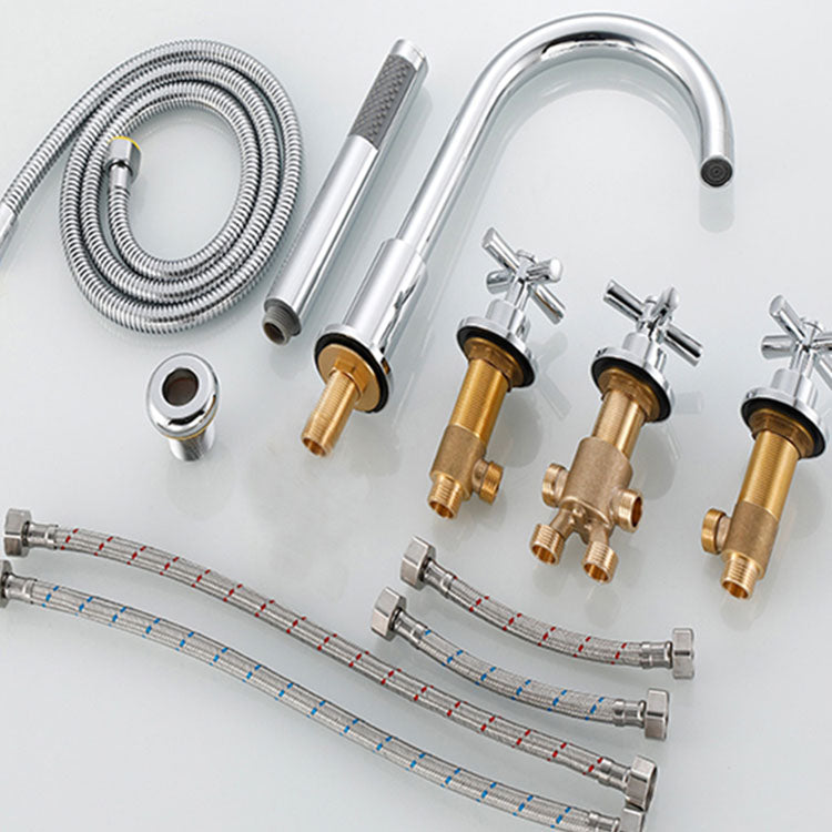 Avtoit | Contemporary Bathroom Faucet Deck Mount Copper Low Arc Swivel Roman Bathtub Faucet Set