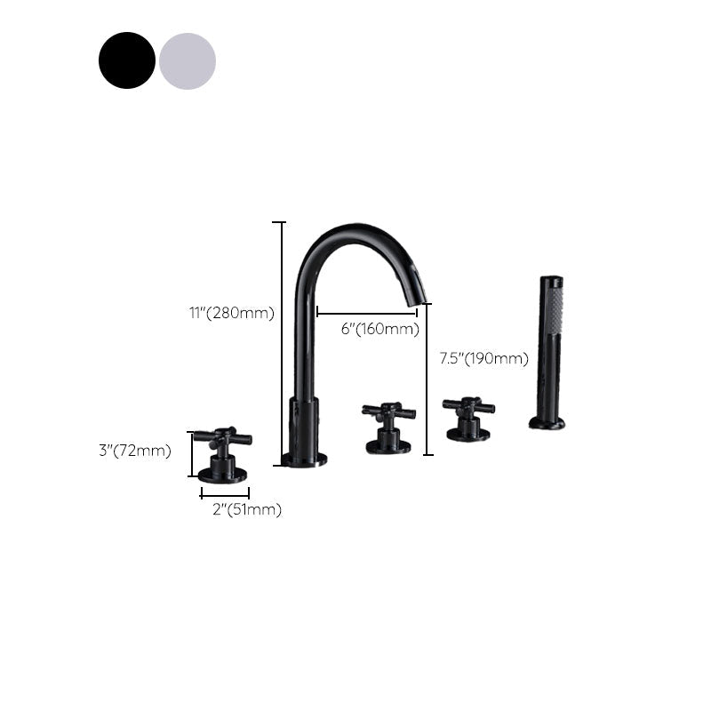 Avtoit | Contemporary Bathroom Faucet Deck Mount Copper Low Arc Swivel Roman Bathtub Faucet Set