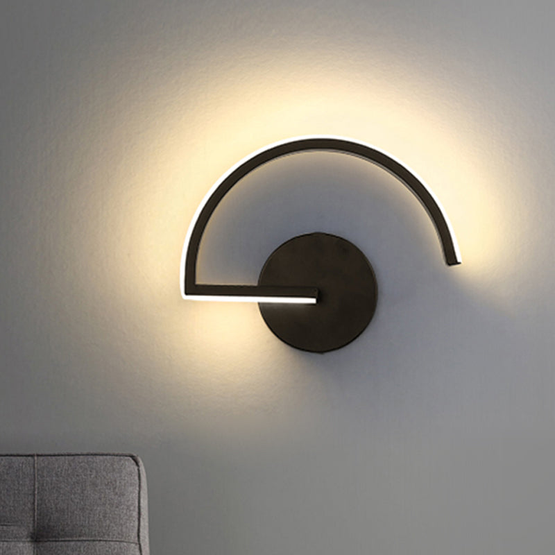 Avtoit | Black Half-Circle Wall Light Minimalist LED Iron Wall-Mounted Wall Light for Bedroom in Warm/White Light