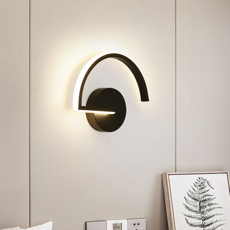 Avtoit | Black Half-Circle Wall Light Minimalist LED Iron Wall-Mounted Wall Light for Bedroom in Warm/White Light