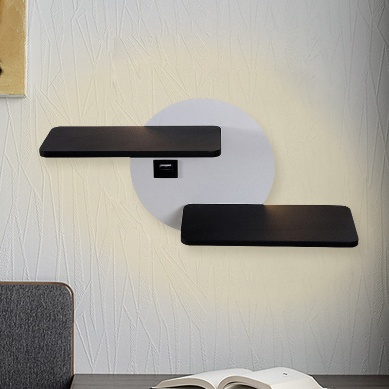 Avtoit | Rectangular Panel Bed Side Wall Mount Metal LED Modern Wall Light in Black and White with USB Port