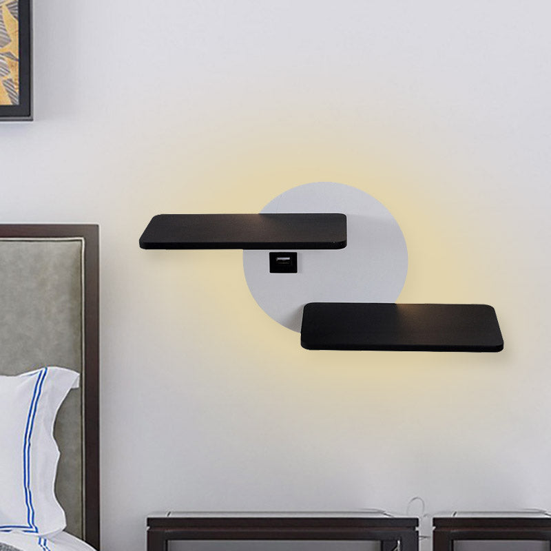 Avtoit | Rectangular Panel Bed Side Wall Mount Metal LED Modern Wall Light in Black and White with USB Port