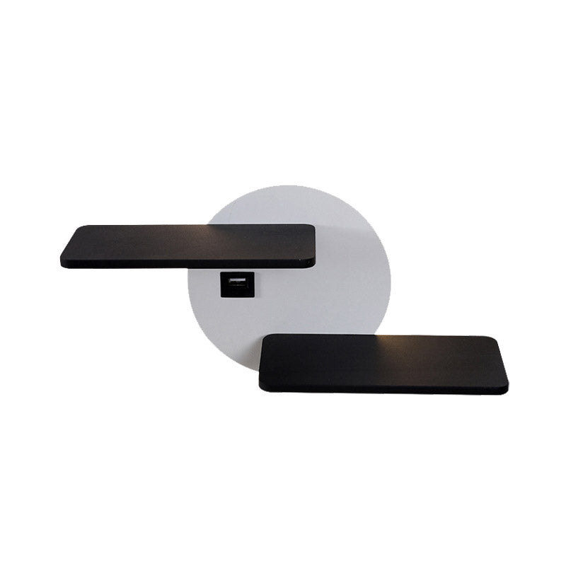 Avtoit | Rectangular Panel Bed Side Wall Mount Metal LED Modern Wall Light in Black and White with USB Port
