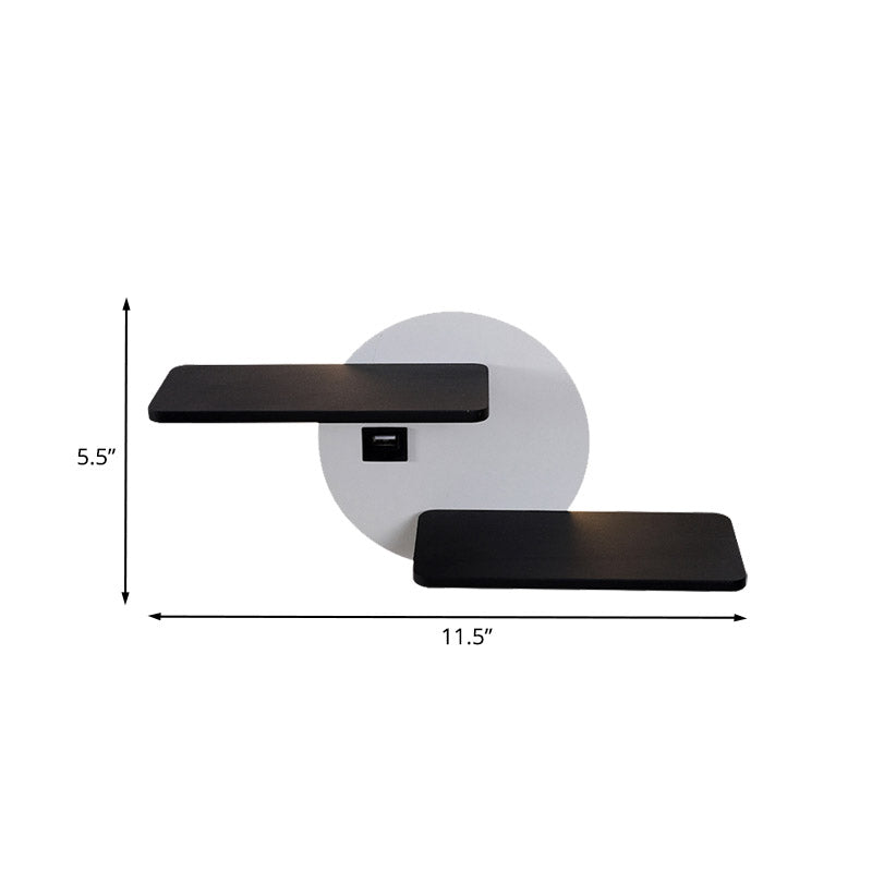 Avtoit | Rectangular Panel Bed Side Wall Mount Metal LED Modern Wall Light in Black and White with USB Port