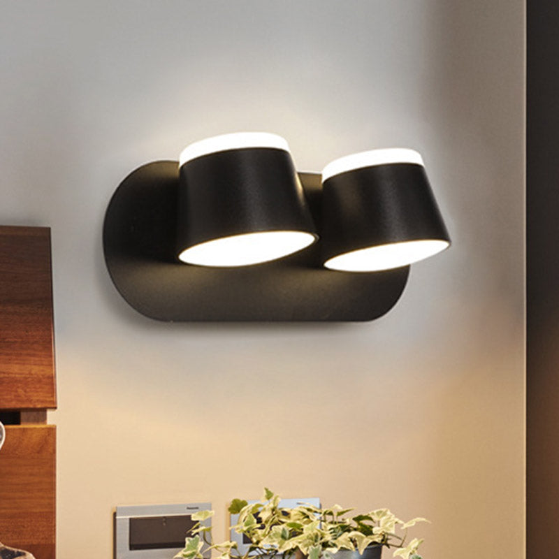 Avtoit | Black Finish Drum Wall Lamp Modernist 2 Lights Metallic LED Adjustable Wall Mount Fixture