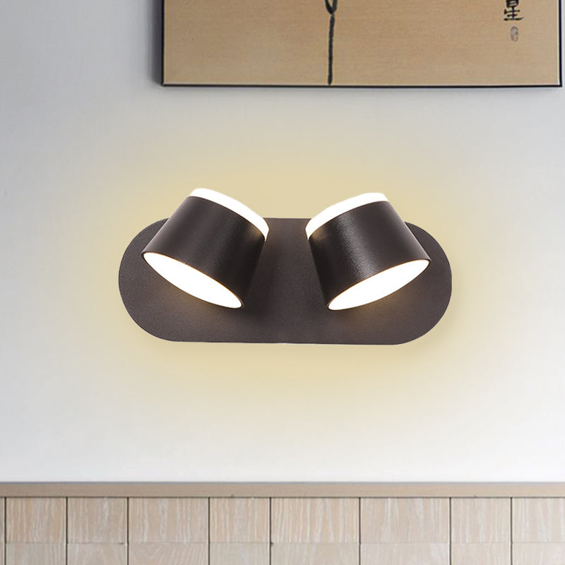 Avtoit | Black Finish Drum Wall Lamp Modernist 2 Lights Metallic LED Adjustable Wall Mount Fixture