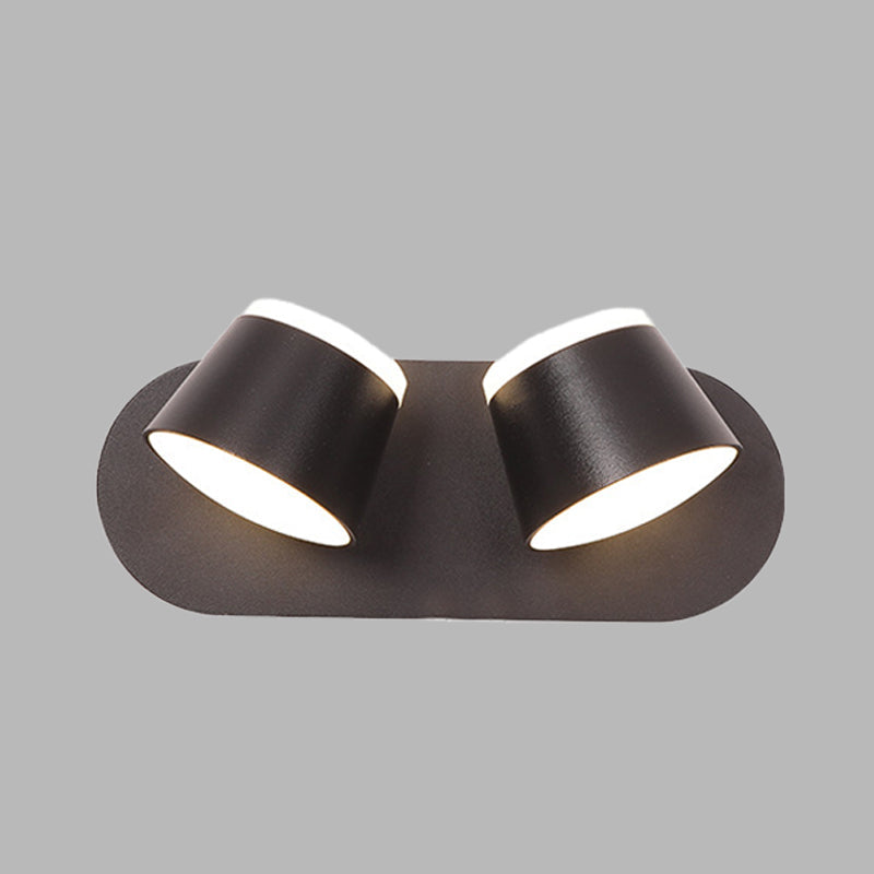 Avtoit | Black Finish Drum Wall Lamp Modernist 2 Lights Metallic LED Adjustable Wall Mount Fixture