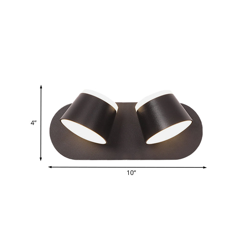 Avtoit | Black Finish Drum Wall Lamp Modernist 2 Lights Metallic LED Adjustable Wall Mount Fixture