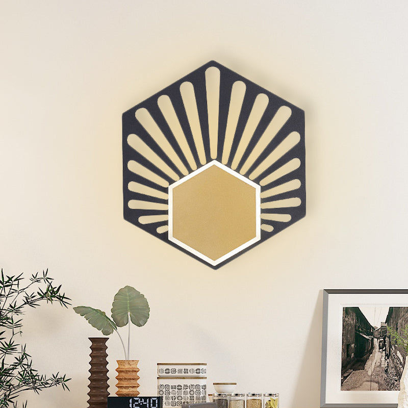 Avtoit | Hexagon Wall-Mounted Light Modernist Metallic LED Nightstand Wall Lamp in Black with Fan Design, 8"/10" Wide
