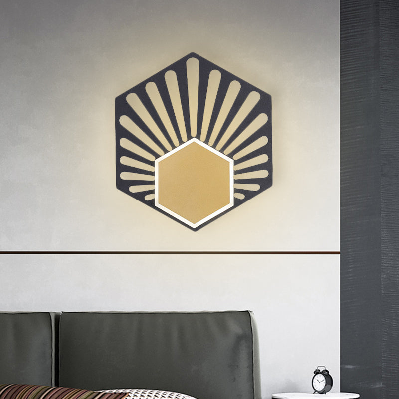 Avtoit | Hexagon Wall-Mounted Light Modernist Metallic LED Nightstand Wall Lamp in Black with Fan Design, 8"/10" Wide