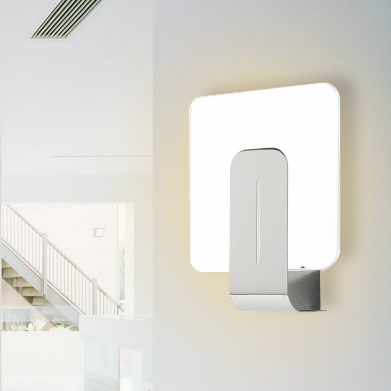 Avtoit | 1 Head Bathroom Wall Light Modern Silver Finish Wall Mounted Lamp with Square Panel Clear Glass Shade