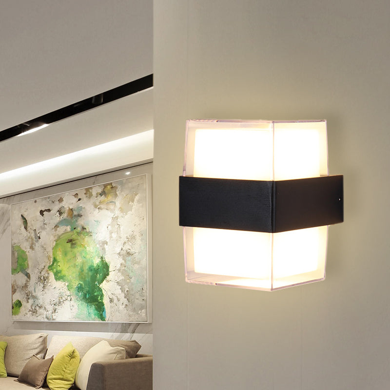 Avtoit | White and black cube-shaped wall sculpture modern LED acrylic wall lamp in warm/white light for nightstands