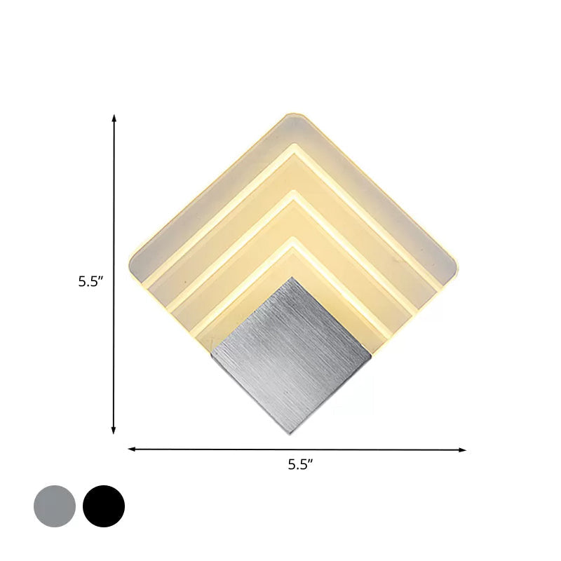Avtoit | Modernism Squared Wall Light Metal 5.5"/8" B LED Corner Wall Light in Black/Silver with Acrylic Shade