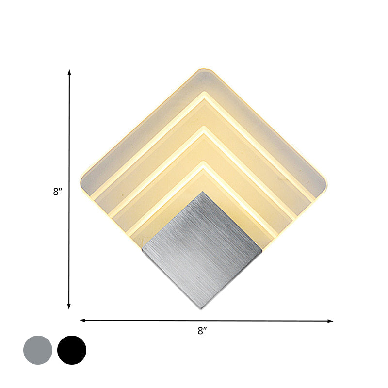 Avtoit | Modernism Squared Wall Light Metal 5.5"/8" B LED Corner Wall Light in Black/Silver with Acrylic Shade