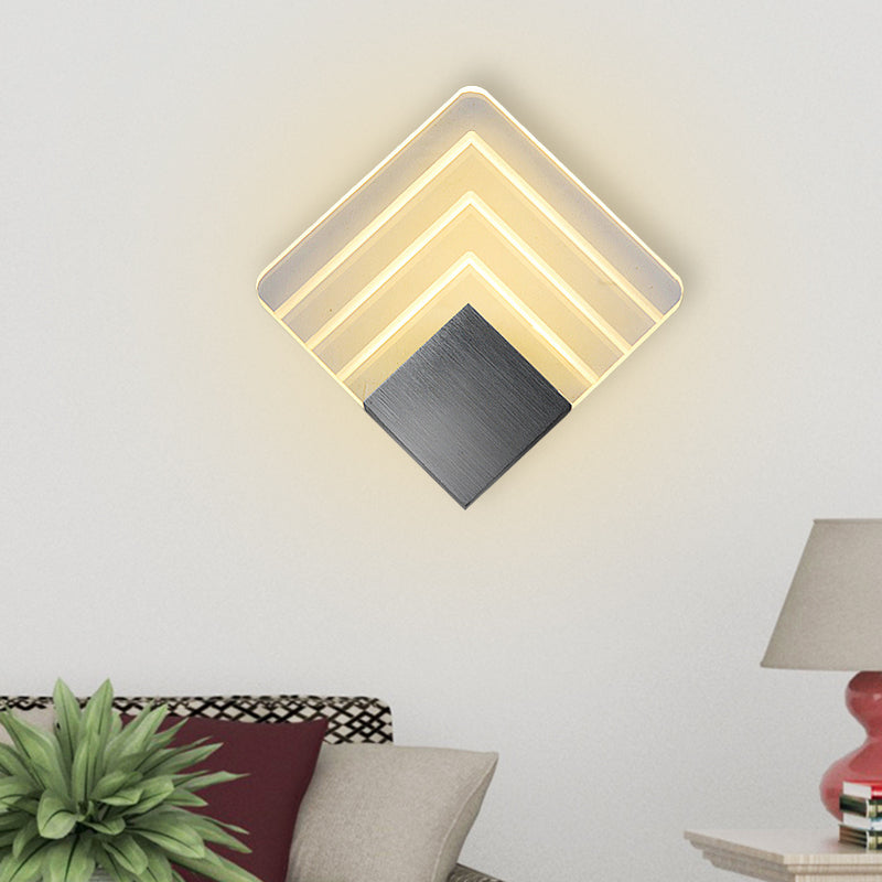 Avtoit | Modernism Squared Wall Light Metal 5.5"/8" B LED Corner Wall Light in Black/Silver with Acrylic Shade