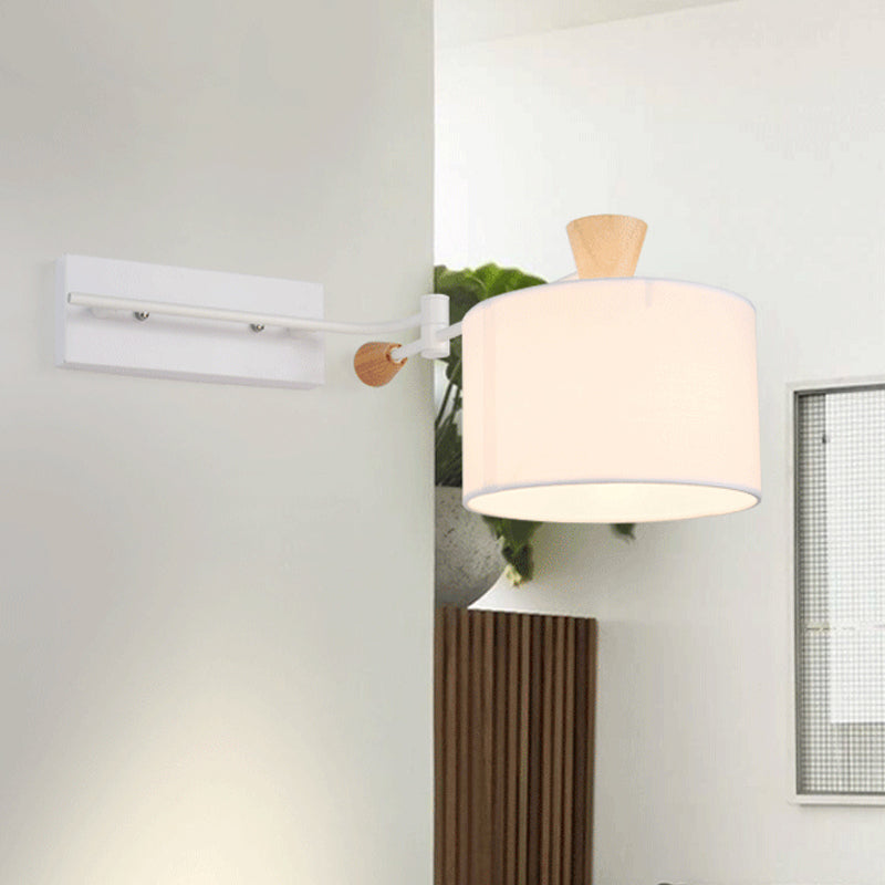 Avtoit | Drum Fabric Wall Light Modern 1 Bulb White Surface Wall Mounted Lamp with Rotatable Arm