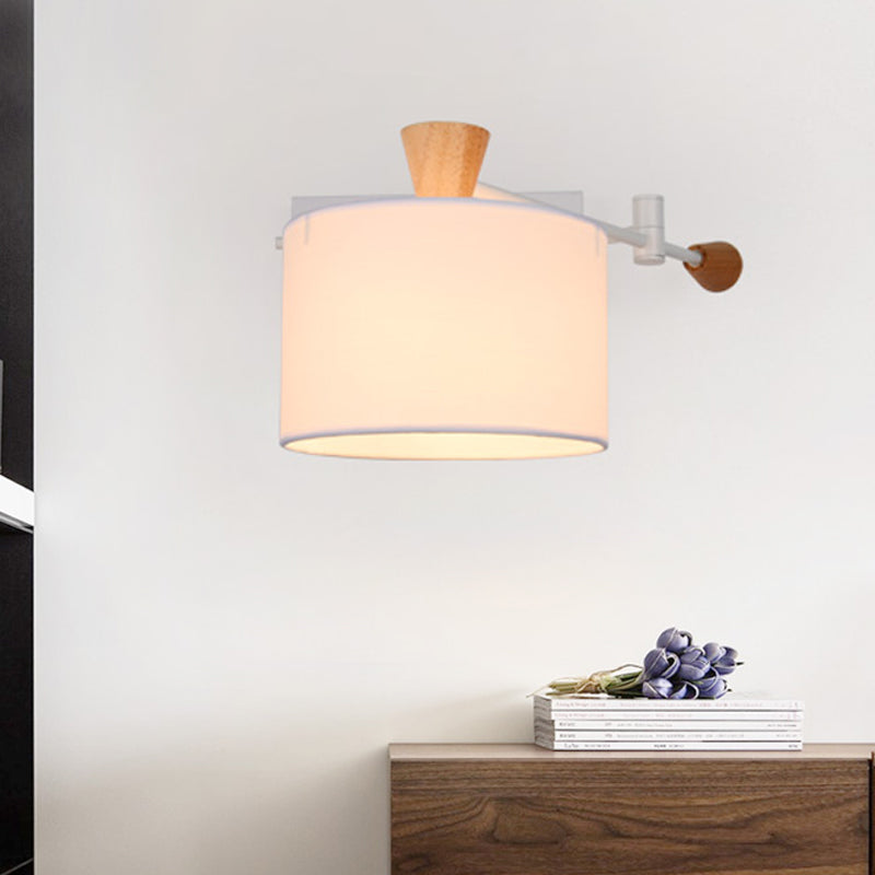 Avtoit | Drum Fabric Wall Light Modern 1 Bulb White Surface Wall Mounted Lamp with Rotatable Arm