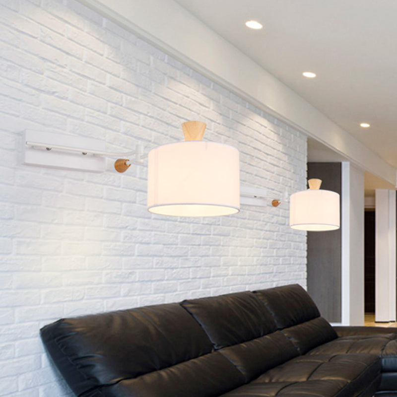 Avtoit | Drum Fabric Wall Light Modern 1 Bulb White Surface Wall Mounted Lamp with Rotatable Arm