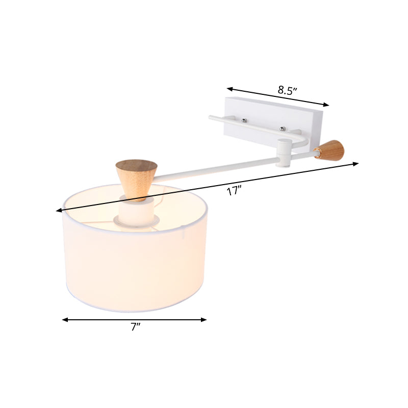 Avtoit | Drum Fabric Wall Light Modern 1 Bulb White Surface Wall Mounted Lamp with Rotatable Arm