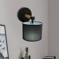Avtoit | Modernist Armed Wall Lamp Wood 1 Light Bed Lamp with Black Drum Fabric Shade