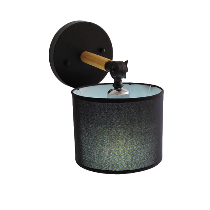 Avtoit | Modernist Armed Wall Lamp Wood 1 Light Bed Lamp with Black Drum Fabric Shade