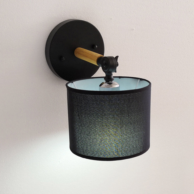 Avtoit | Modernist Armed Wall Lamp Wood 1 Light Bed Lamp with Black Drum Fabric Shade