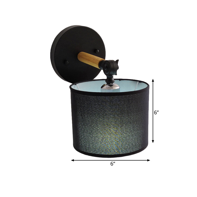 Avtoit | Modernist Armed Wall Lamp Wood 1 Light Bed Lamp with Black Drum Fabric Shade