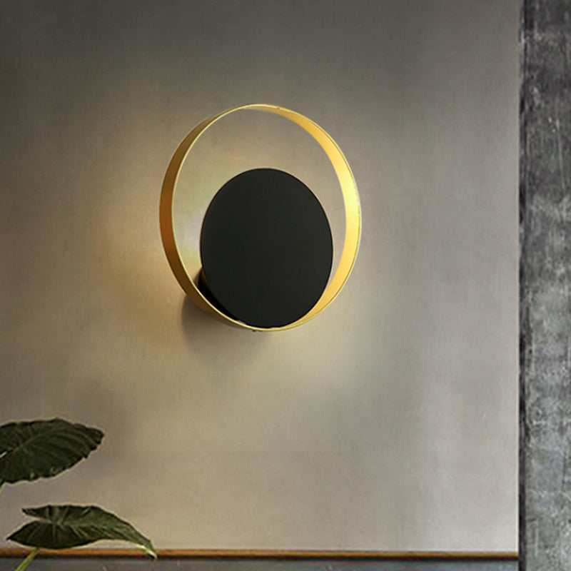 Avtoit | Metallic Round Wall Light Modernist 1-Head LED Wall Lamp in Black and Gold for the Corner