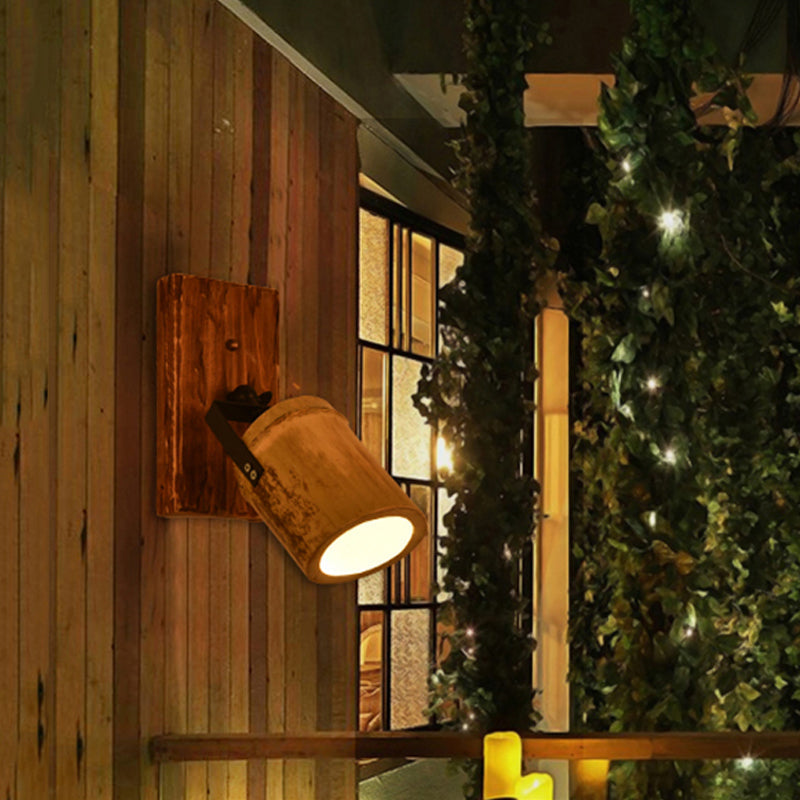 Avtoit | Vintage Cylinder Wall Lamp Sconces 2/3-Light Bamboo Wall Lamp in Brown with Linear Wooden Backplate