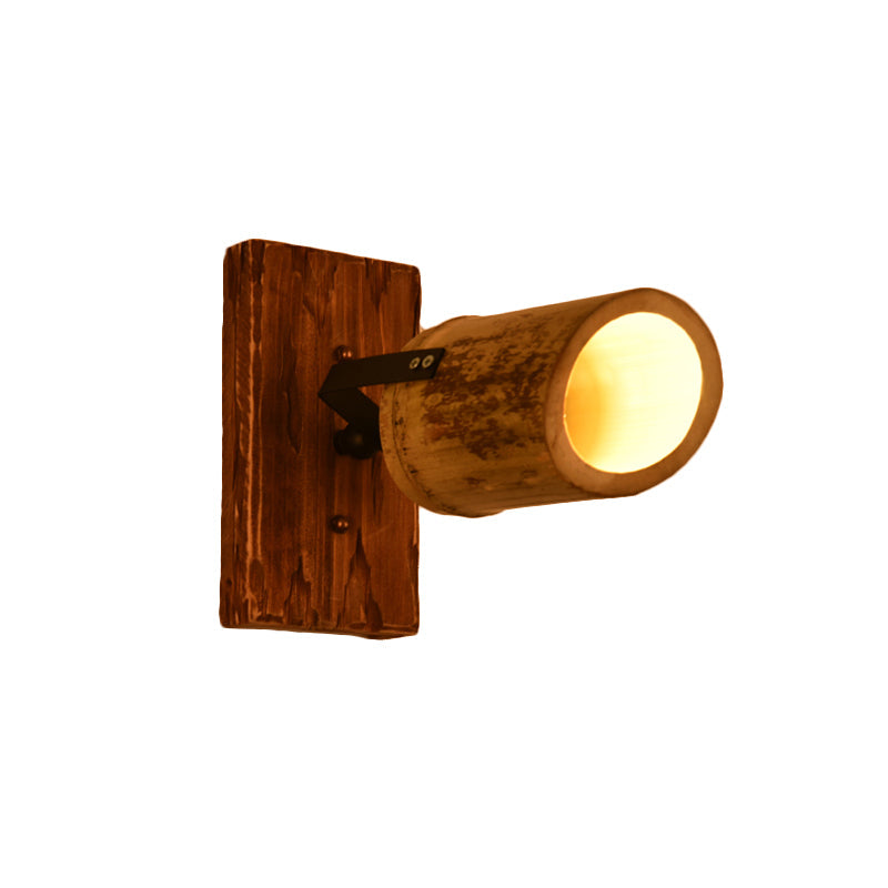 Avtoit | Vintage Cylinder Wall Lamp Sconces 2/3-Light Bamboo Wall Lamp in Brown with Linear Wooden Backplate