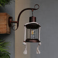 Avtoit | 1-Bulb Metal Wall Mounted Light Industrial Brass/Copper Curved Arm Wall Lamp with Lantern Clear Glass Shade