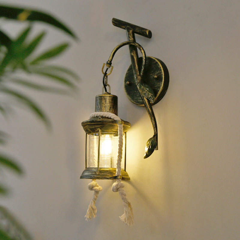 Avtoit | Brass 1 Light Wall Mount Lighting Warehouse Metal Kerosene Wall Lamp Sconces with Leaf Design