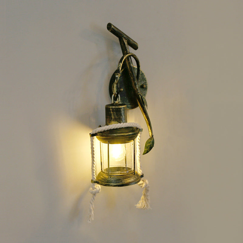 Avtoit | Brass 1 Light Wall Mount Lighting Warehouse Metal Kerosene Wall Lamp Sconces with Leaf Design