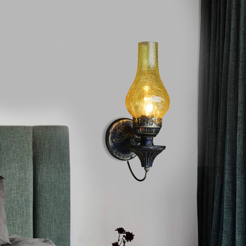 Avtoit | Factory Vase Shadow Wall Lamp 1 Head Yellow/Clear Crackle Glass Wall Lighting Fixture for Outdoor