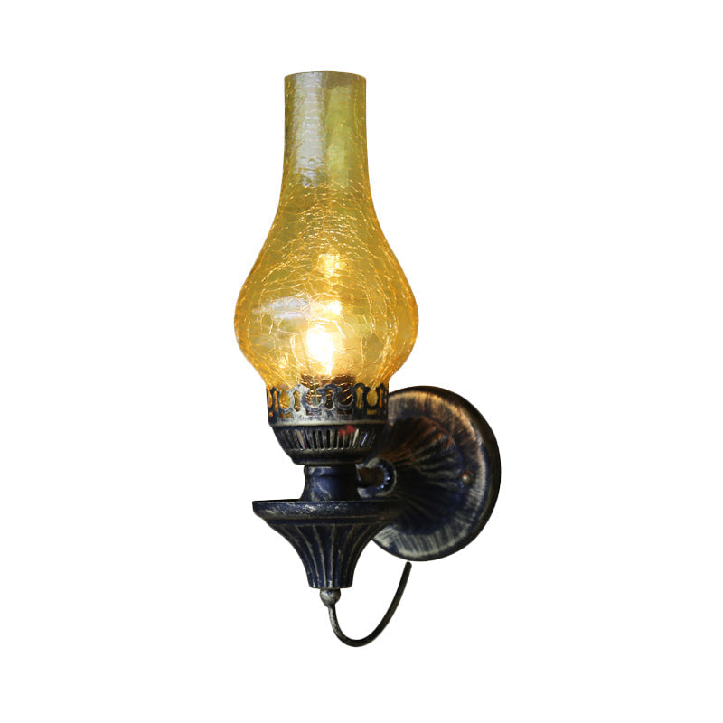 Avtoit | Factory Vase Shadow Wall Lamp 1 Head Yellow/Clear Crackle Glass Wall Lighting Fixture for Outdoor