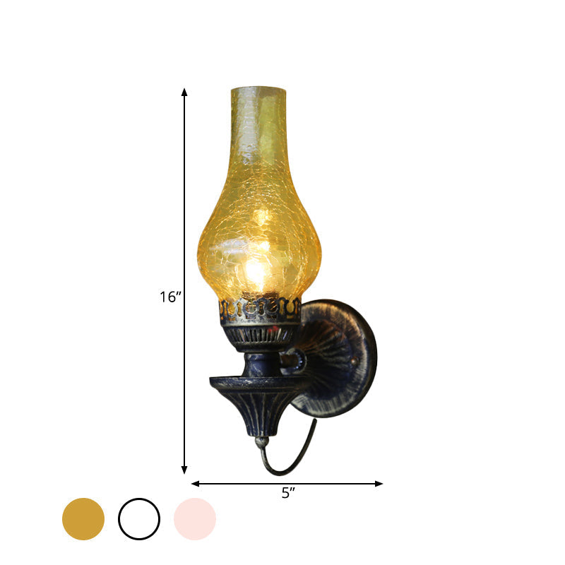 Avtoit | Factory Vase Shadow Wall Lamp 1 Head Yellow/Clear Crackle Glass Wall Lighting Fixture for Outdoor