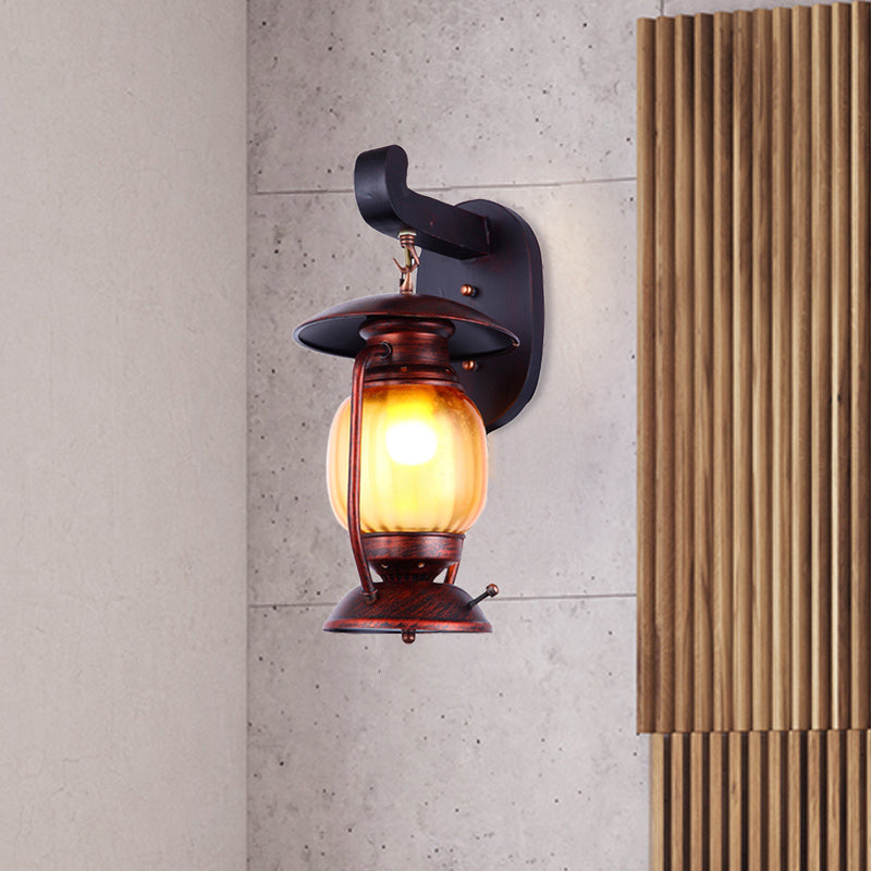 Avtoit | 1 Light Wall Spotlight Lighting Loft Kerosene Amber Glass Wall Lamp in Copper for Stair