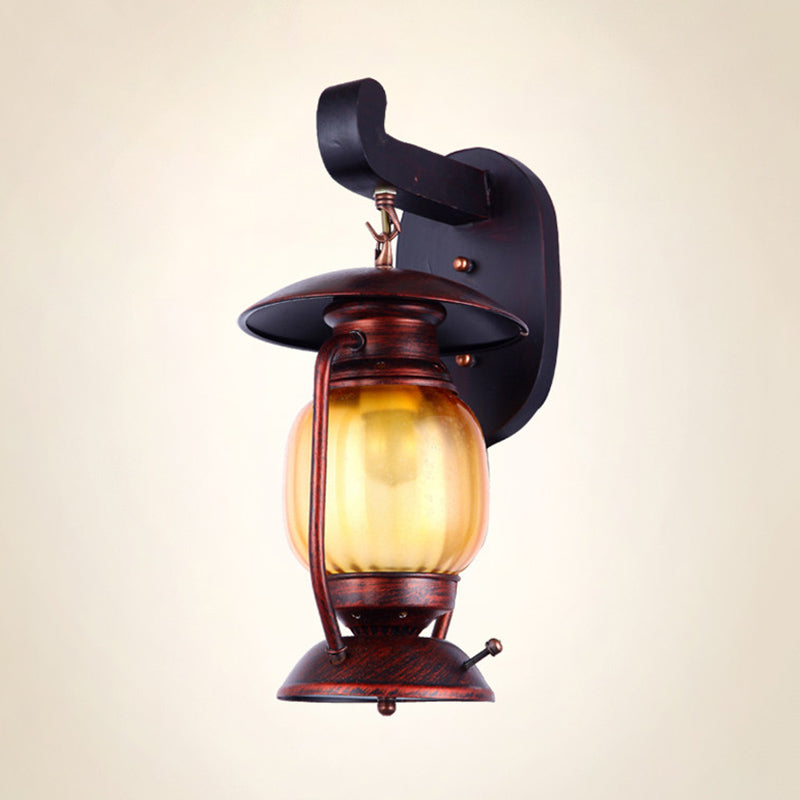 Avtoit | 1 Light Wall Spotlight Lighting Loft Kerosene Amber Glass Wall Lamp in Copper for Stair