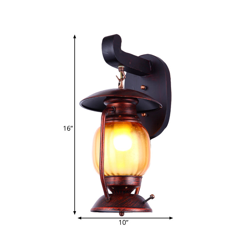 Avtoit | 1 Light Wall Spotlight Lighting Loft Kerosene Amber Glass Wall Lamp in Copper for Stair