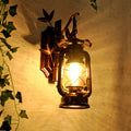 Avtoit | Industrial Lantern Wall Lamp 1 Head Clear Glass Wall Plate Lighting Fixture in Bronze/Copper with Metal Bamboo Back Plate