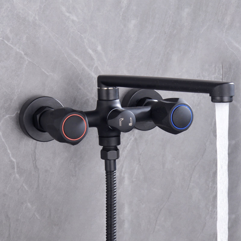 Avtoit | Modern Bathtub Faucet Trim Black Wall Mounted Swivel Spout with Hand Shower