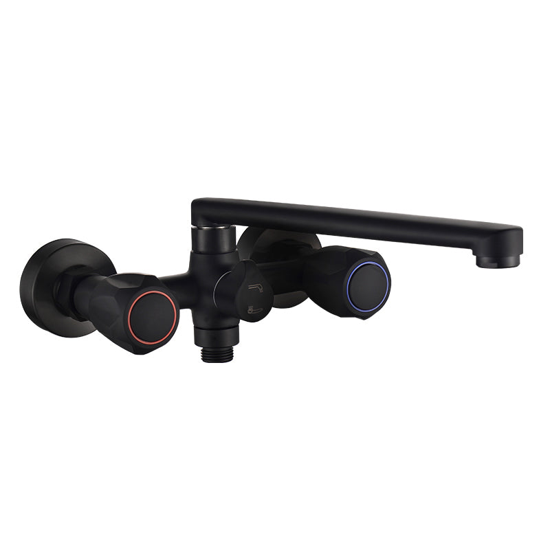 Avtoit | Modern Bathtub Faucet Trim Black Wall Mounted Swivel Spout with Hand Shower