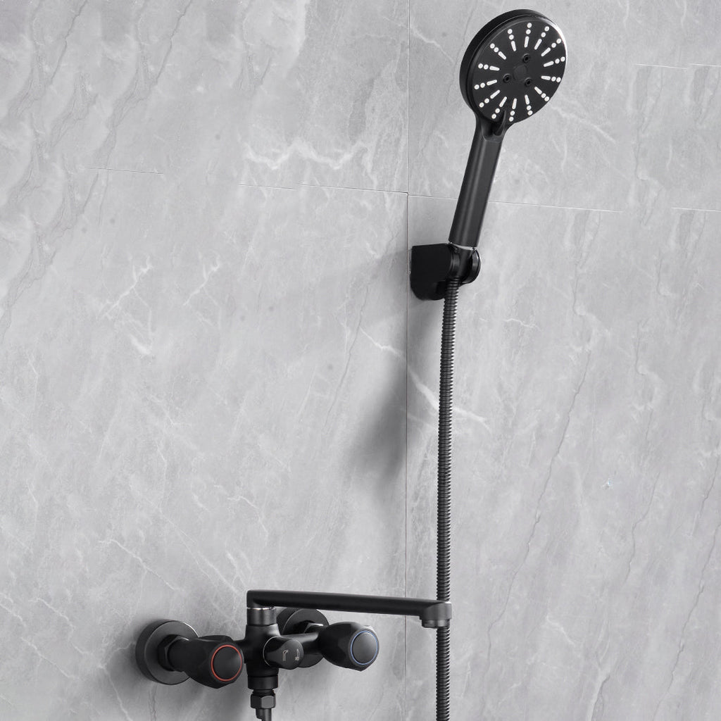 Avtoit | Modern Bathtub Faucet Trim Black Wall Mounted Swivel Spout with Hand Shower