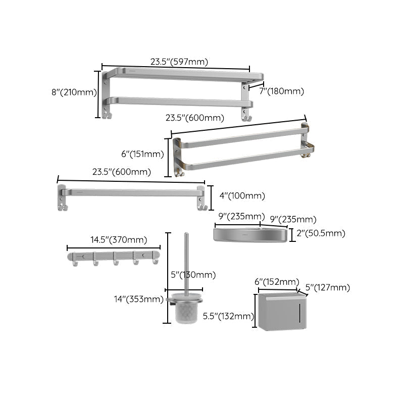Avtoit | Minimalism Gray Bathroom Accessories Set Contemporary Style Aluminum Towel Holder