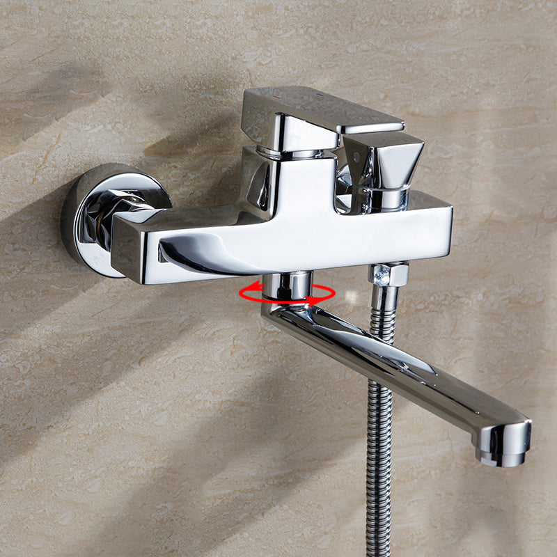 Avtoit | Chrome polished bathroom faucet wall-mounted with swivel spout and hand shower