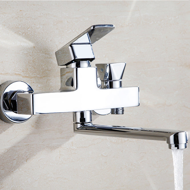 Avtoit | Chrome polished bathroom faucet wall-mounted with swivel spout and hand shower