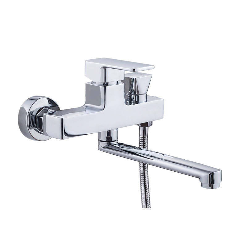 Avtoit | Chrome polished bathroom faucet wall-mounted with swivel spout and hand shower