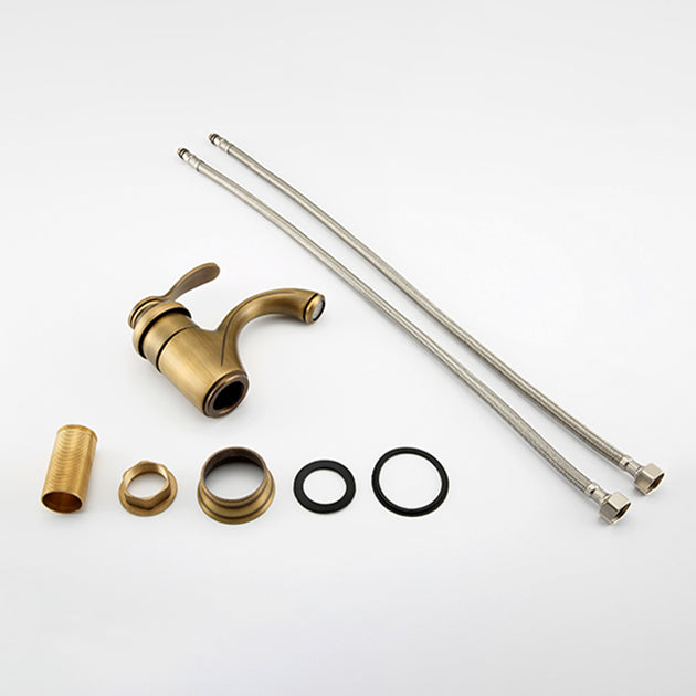 Avtoit | Brass Bathroom Vessel Sink Faucet Single Handle Round Basin Faucet with Water Hose