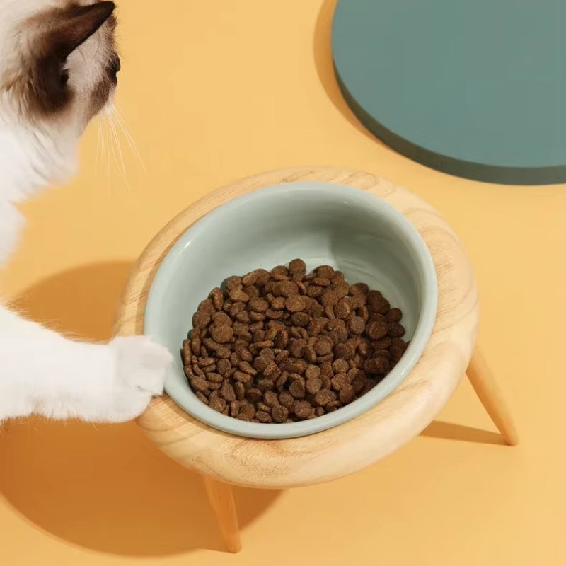 Avtoit | Misha Ceramic Elevated Cat Bowl with Wooden Stand