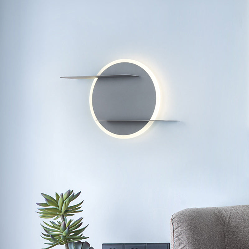 Avtoit | White/Grey Round Wall-Mounted Lamp Contemporary Acrylic LED Wall Light with Support for Bedroom